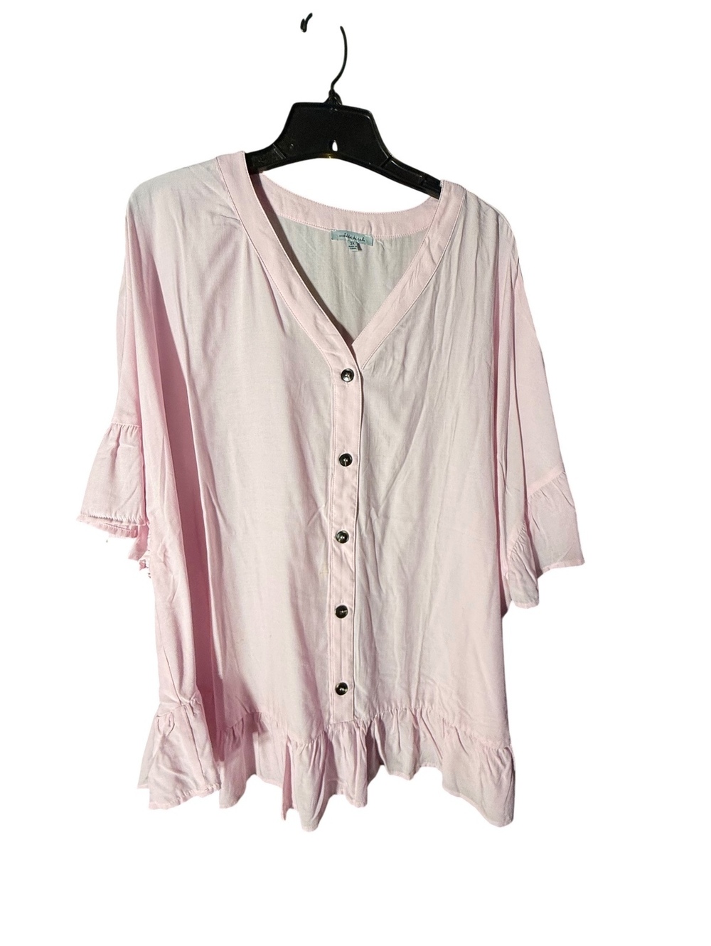 White Birch Pink Blouse w/ruffle Hem 3X